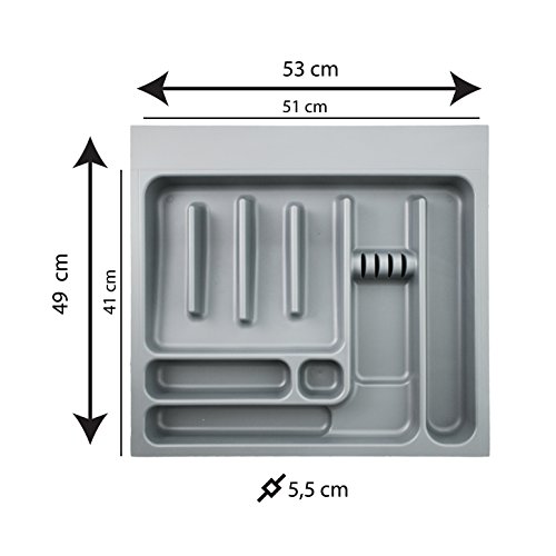 Besteckeinsatz 60er Schrank (B 510-530 x T 410-490 mm) / Besteckkasten mit Messerhalter/ Schubladeneinsatz Kunststoff - 3