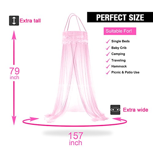 Mture Moskitonetz, Fliegennetz Mückennetz Insektennetz Spitze Betthimmel Moskitonetzen Rund Moskitonetz für Einzel – oder Doppelbetten Indoor or Outdoor Travel (Rosa) - 6