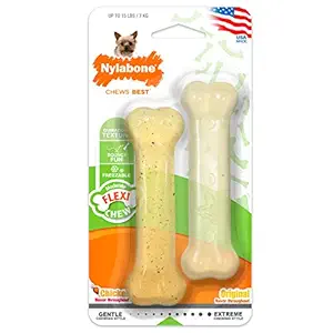 Nylabone FlexiChew Petite Chicken and Original Flavored Bone Dog Chew Toys, Twin Pack