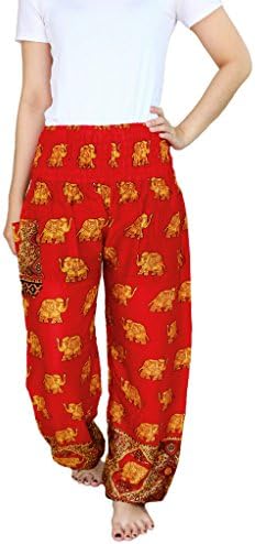 YAOWALUCK Harem Trousers - Aladdin Hippie Pants Yoga for Women &amp; Ladies (S, Elephant GoldenRed)