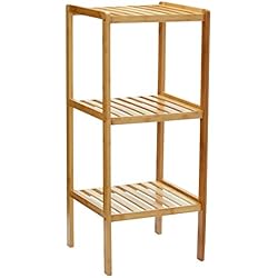 Relaxdays 10013496 Étagère en bambou pour salle de bain Rangement HxlxP : 79 x 33 x 33 cm meuble colonne sur pied 3 niveaux en bois naturel pour la cuisine 3 niveaux couloir cave jardin, nature