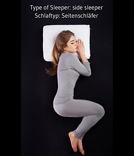 Seitenschläferkissen GIANFAR | orthopädisches & ergonomisches Nackenstützkissen | Viscoelastischer Schaum | Thermo Gesundheitskissen | Perfektes Visco Kopfkissen / 55 x 40 x 12/10 cm - 4
