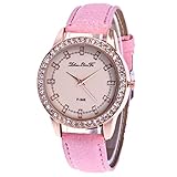 Lazzgirl Mode Lässig Damenuhr Glasspiegel Lederband Quarz Uhr(Rose,One Size)