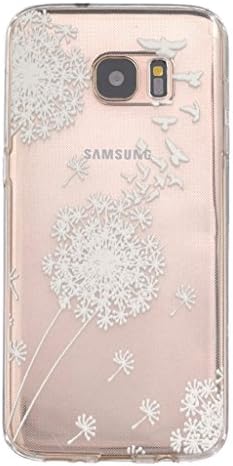 iGrelem® Galaxy S7 Edge Case [with Free Tempered Glass Screen Protector], Ultra Thin Transparent TPU Back Cover [Non Slip] for Samsung Galaxy S7 Edge (Dandelion #2, White)