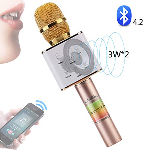 Preisvergleich Produktbild Bluetooth-Mikrofon-Lautsprecher, tragbares kabelloses Mikrofon, tragbarer Karaoke-Player, 2600-mAh-Akku mit hoher Kapazität, für Android / iPhone / iPad / Sony / PC / Outdoor / Party