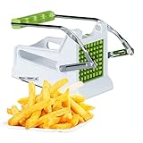 Relaxdays 10022330 manueller Gemüsestiftler, weiß-grün Pommesschneider, Profi Kartoffelschneider mit 2 Edelstahl Einsätzen,