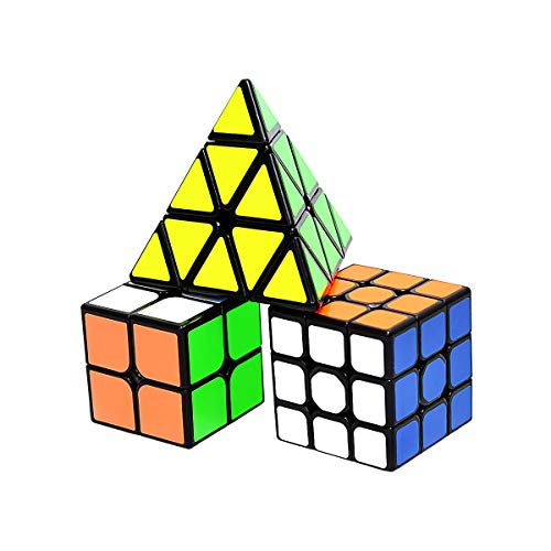 lunaoo Zauberwürfel Set 2x2 3x3 Pyraminx, Speedcube Magic Speed Cube Puzzle Würfel, Spielzeug Geschenke für Kinder, 3 Stück