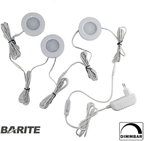 VBLED® Complete Set of 3 10 W LED Built-In Furniture Kitchen Cabinet Lamp Light Spotlight Round Aluminium White Paint Warm White with Power Supply