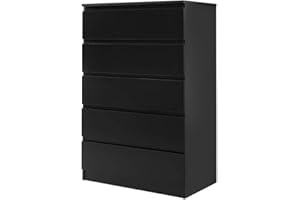 Panana Wooden 3/4/5/6 Chest Of Drawers with Metal Runner Modern Bedroom Bedside Storage Cabinet Unit for Hallway Living Room (Black, 40D x 70W x 104H cm)