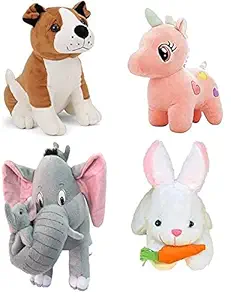 odin birds Pack of 4 Unicorn Dog Elephant & Rabbit Soft and Stuffed Teddy Bear,Soft Toys for Baby Boys/ Girls (30CM)