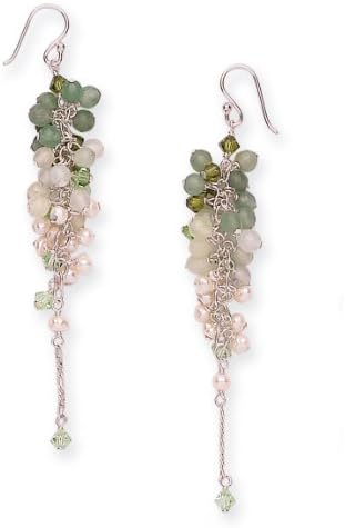 Sterling Silver, Amazonite with Peridot, Aventurine and Freshwater Pearls Cluster Earrings