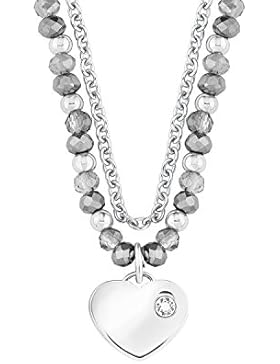 s.Oliver Damen-Kette 42+3 cm verstellbar mit Herz-Anhänger Edelstahl Glassteine