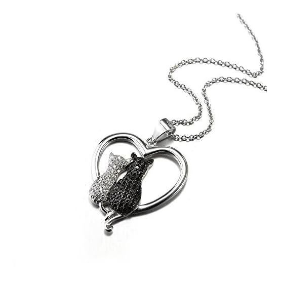 Collares Mujer Plata de Ley Madre e Hijo Gatos Colgante Collar de Corazón Joyeria para Mujeres - Imagen 4