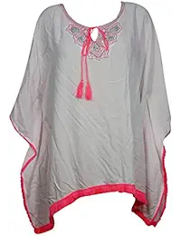Indiatrendzs Women's Poncho Kaftan Tops Embroidered Neck Summer Chic Short Kaftan Cover up