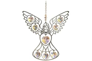 WILD THINGS Crystals & Dreams Pure Radiance - Large Chrome Motif with Coloured Crystal Hearts - Hanging Sun-Catcher Rainbow Maker Mobile - Handmade with Crystal Pendant (Angel Aurora Borealis)