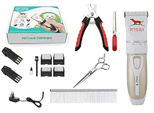 Petology Automatic Rechargeable Pet Hair Trimmer with Extra Battery for Dog (White and Gold)
