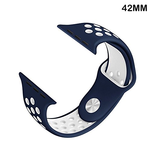 Correa Apple Watch 42mm - LuckWin Pulsera Deportiva Transpirable para Apple Watch Nike  Series 1 Series 2 Hermes y Edition   42 mm M L Azul Marino Blanco  