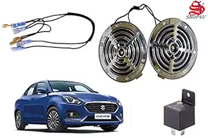 SHOP4U Supersonic Silver Grill Horn for Maruti Suzuki New Swift Dzire (Free Relay and Wire, Set of 2, Chrome)