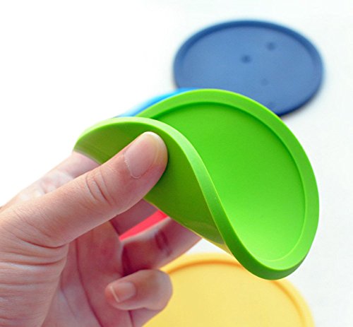 Zedtom 8er Set Untersetzer aus Silikon Glasuntersetzer für Bar, Küche – Rutschfest (Schwarz) - 7