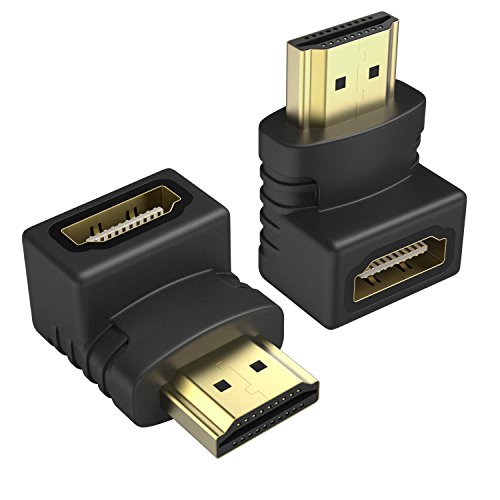MoKo HDMI Adapter 90°, [2 Stück] High Speed Right Angle Gold Plated HDMI Stecker Male auf Female Buchse Kabel Konverter für 3D / Ethernet, Five TV, 4K/HD TV, Schwarz