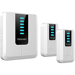 TECKNET Sonnette sans Fil Carillon sans Fil Imperméable Kit de Sonnette，Carillon de Portée de Porte de 300 Mètres, 52 Mélodies au 4 Niveau de Volume [2 Bouton Poussoir, 1 Carillon Enfichable]