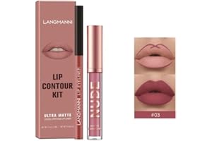 CXLEYII Lip Gloss Lip Liner Combo Set, rossetto liquido, smalto opaco per labbra, lucidalabbra antiaderente, matita professionale per il trucco delle labbra (03#)