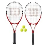 2 x Wilson Federer 110 tenis Rackets 3 pelotas de tenis