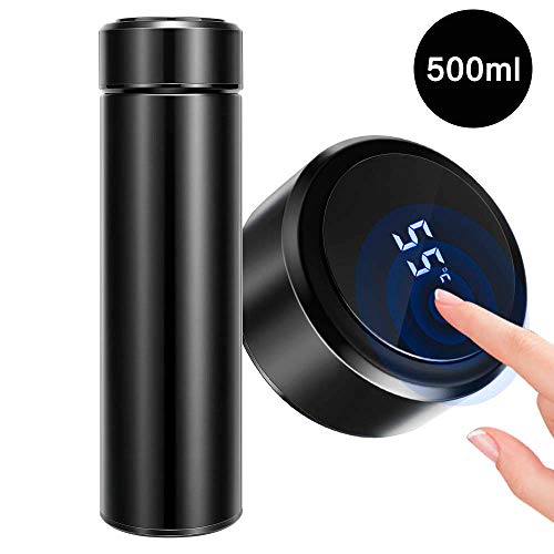 Homealexa Coffee Cups Travel Mugs, 500ml Water Bottle Vacuum Insulating Cup 304 Stainless Steel, LED Touch Screen Temperature Gauge, Smart Mug Sealing Bottle Ideal for Heat and Cold (Black)