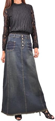 Style J Vintage Chic Long Denim Skirt-Blue-18(UK) 46(EU) 34(Waist)
