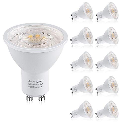 PURSNIC MR16 5W GU10 LED Light Bulbs, 40W Halogen Bulbs Equivalent, 400lm, Warm White, 3000K, 60° Beam Angle, Recessed Lighting, Track Lighting,10-Pack