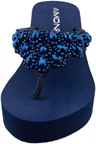 AIMONE Womens Printemps Rhinestone Mid Heel Flip Flop Thongs