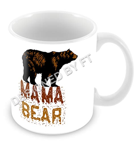 FT - Taza de cerámica blanca, de 325 ml, con diseño gracioso de silueta de mamá oso