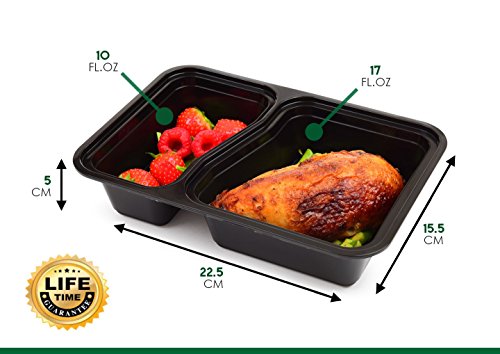 |10 pack| 2 fach Meal Prep Container. Frischhaltedosen Bento-Box Set mit Deckel. Spülmaschine, Mikrowelle, Gefrierschrank safe. BPA-frei Frishchalteboxen aus Kunststoff mit Trennwände [0.8L] - 4