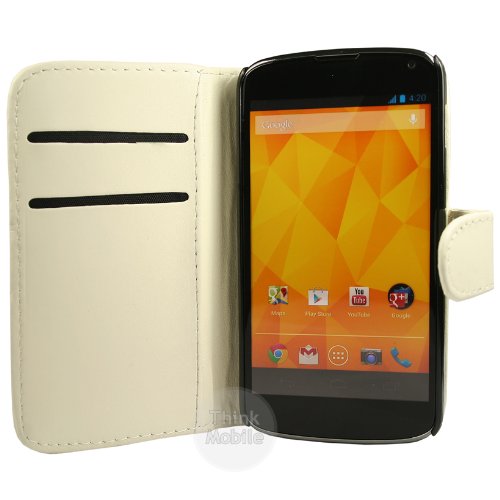 LG Google Nexus 4 E960 Funda Caso - Blanco PU Cartera de Cuero Funda Para LG Google Nexus 4 E960 - thinkmobile LG Google Nexus 4 E960 Funda Caso - Blanco PU Cartera de Cuero Funda Para LG Google Nexus 4 E960 - thinkmobile