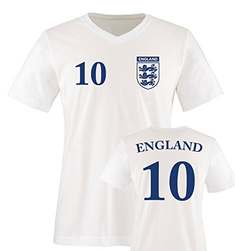 EM 2016 – TRIKOT – EM 2016 – ENGLAND – 10 – Herren V-Neck T-Shirt – Weiss / Blau Gr. M