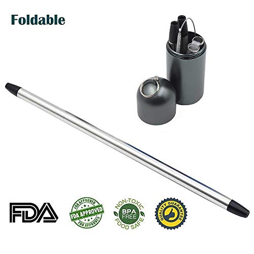 Cannuccia Acciaio Inox - Autbye 23CM Riutilizzabile Collassabile Cannuccia Custodia in Lega di Alluminio da Viaggio Portachiavi con Detergente per Pennelli FDA CE Autenticato