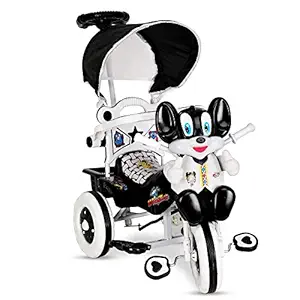 Amardeep And Co Cartoon Baby Tricycle Black And White 86*64*33 Cms 1-3 Yrs W/Shade And Parental Control