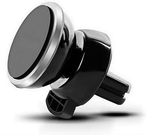 Magnetic smartphone holder for car dashboard ventilator: powerful magnet holds iPhone, Android, MP3 player, GPS and more - black & silver