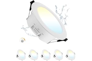 Grebeam 5W Ojo de buey led para techo Regulables 3000K/4000K/6000K, Downlight LED Techo Empotrable Regulable para Baño Ø65-75mm Agujero, Pack de 5
