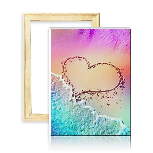 ufengke Kit Pintura de Diamantes 5D Playa Amor Colorido Punto de Cruz Diamante Completo DIY para Amantes del Arte, con Marco de Madera, Diseño 25x35cm