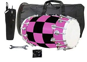 GT manufacturers Wooden Musical Dholak Instrument Drum Nuts & Bolt with Full Tool Kit (Pink Black)