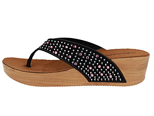 Ladies Dunlop Low Wedge Fit Flip Flop Toe Post Crystal