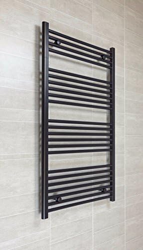 myhomeware 800mm Wide 1200mm High Flat Black Heated Towel Rail Radiator Stylish Bathroom Kitchen Rad Rack With Standard Electric Element Pre-filled Ready To Go
