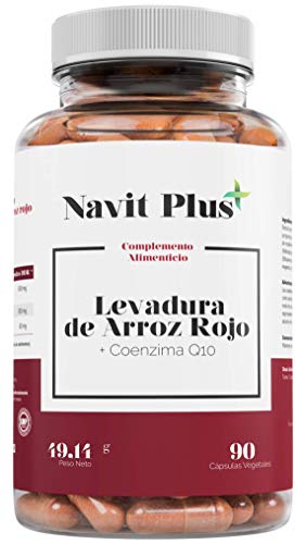 Levadura de arroz rojo alta concentración + 30mg de Coenzima Q10 por cápsula | 90 cápsulas vegetales | Regula el Colesterol | Antioxidante natural | Fab Esp | VEGANO.