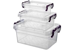 BEST HOUSE ANOTHER FINE PRODUCT Best House 3 PCS Clear Plastic Storage Box with Lids Use for Home, office, Kitchen, Toys and Goods (600 ml + 1.25 Litres + 3 Litres)