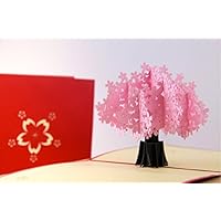 Handgemachte Pop-up-Pop-up-Karte rosa Kirschblüte Kirschblütenbaum Geburtstag Valentines Muttertag Hochzeit Engagement Karte Hen Party Einladung