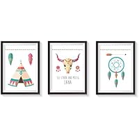 Geburtsgeschenk Bild „Dreier Set Indianer/Kinderzimmer/Tippi/Traumfänger“ Kunstdruck personalisiert, ungerahmt. DIN A4 Poster, Wand Deko für Kinderzimmer, Babyzimmer. Süße Geschenkidee zur Geburt, Taufe, Newborn Baby Geschenke Jungen/Mädchen Wandbild Wanddeko einzigartig