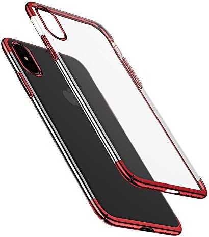 Soft TPU iPhone X Case, Thin Fit Transparent Crystal Clear Flexible Premium TPU Cover [Support Wireless Charging] for Apple 5.8" iPhone X (Three Sections Red)