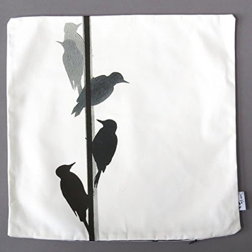Woodpeckers bird cotton cushion cover by Scotland based artist designer Sandra Vick