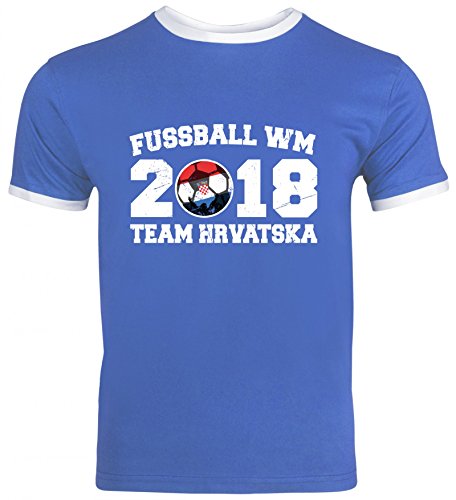Kroatien Croatia Fußball WM Fanfest Gruppen Herren Männer Ringer Trikot T-Shirt Team Hrvatska, Größe: M,Royal Blue/White